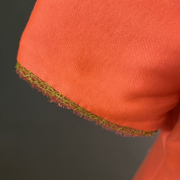 Elie Tahari fitted fluorescent melon ombré hem raw edge sheer/string edged midi - Picture 4 of 8